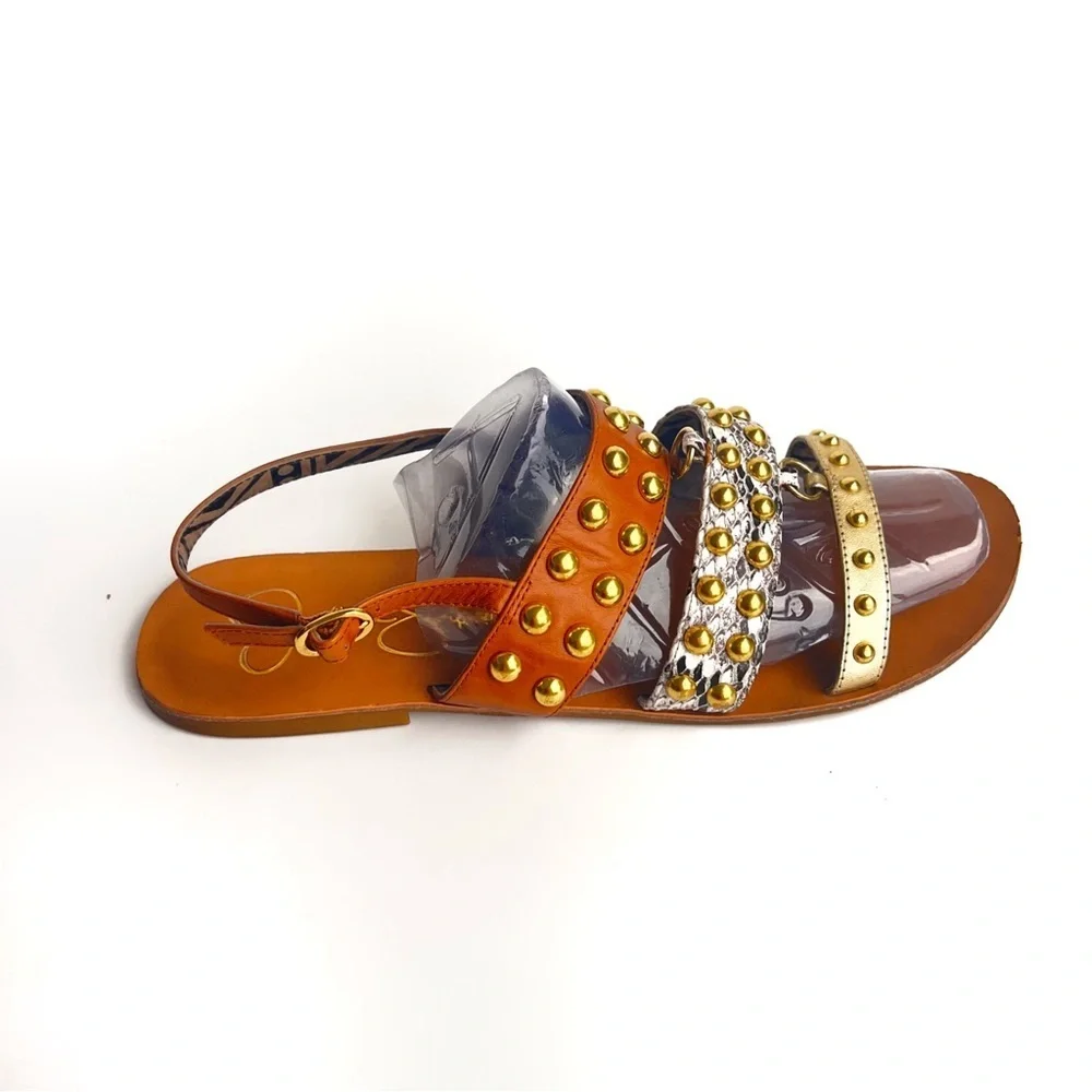 Jessica Simpson dressy flat sandals KARI studded Gold Combo New Metallic sz 10 - Picture 2 of 14